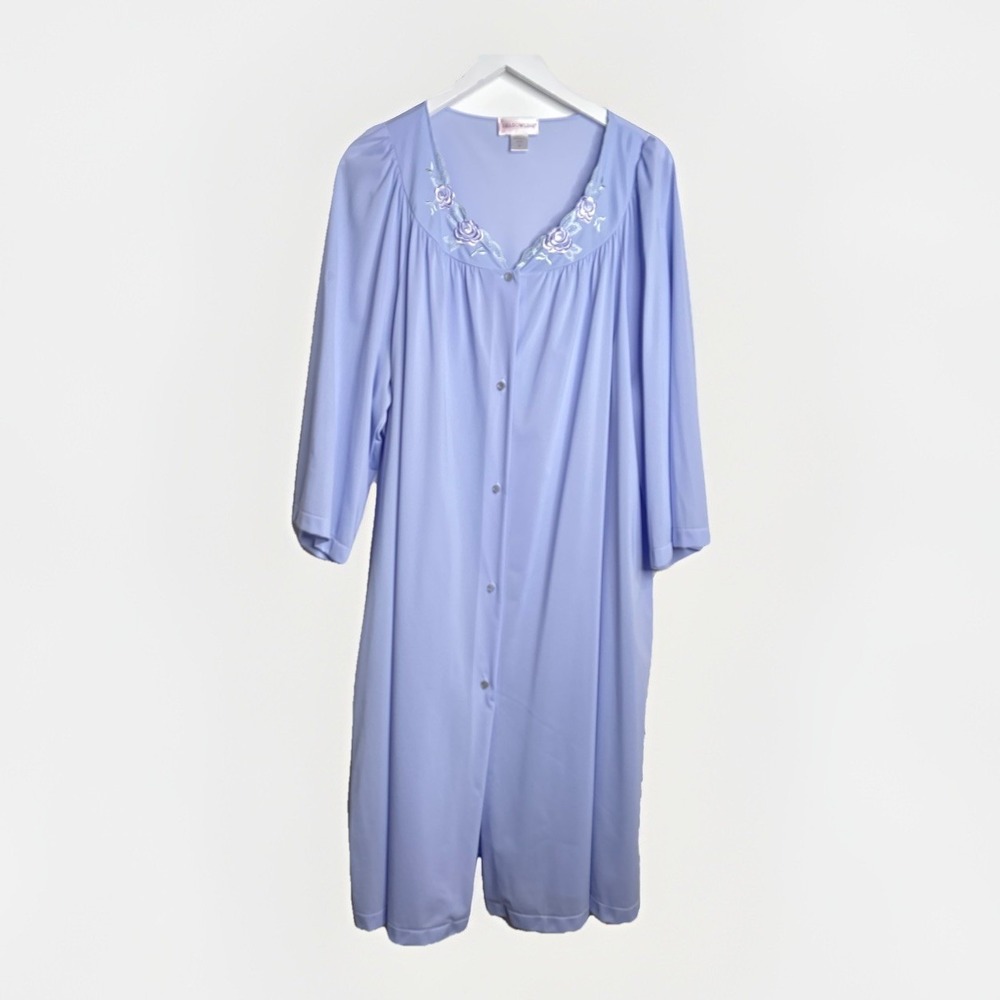 Shadowline Robe Nightgown Womens 3XL Lavender Vintage Embroidered Floral USA